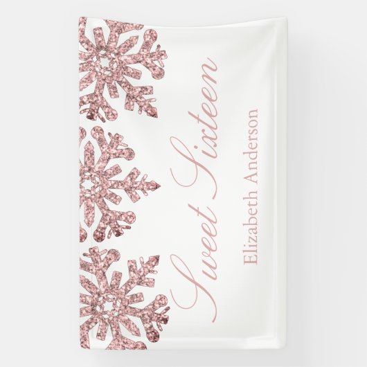 Roze Rose Gold Snowflake Winter Sweet 16 Spandoek (Verticaal)