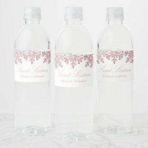 Roze Rose Gold Snowflake Winter Sweet 16 Waterfles Etiket