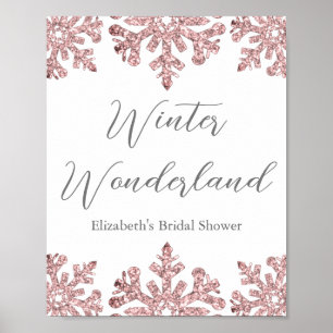 Roze Rose Gold Snowflake Winter Vrijgezellenfeest Poster