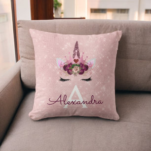 Roze Rose Gold Sparkle Eenhoorn Monogram Kamer Dec Kussen