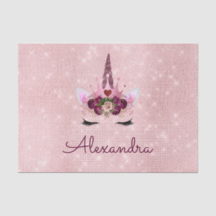 Roze Rose Gold Sparkle Eenhoorn Monogram Verjaarda Tissuepapier