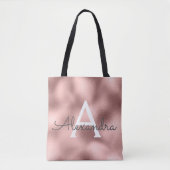 Roze Rose Gold Sparkle Elegant Monogram Boekentas Draagtas (Voorkant)