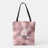 Roze Rose Gold Sparkle Elegant Monogram Boekentas Draagtas (Achterkant)