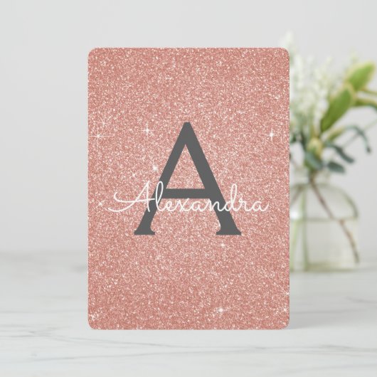 Roze Rose Gold Sparkle Glitter Verjaardagsfeest Kaart (Staand voorkant)