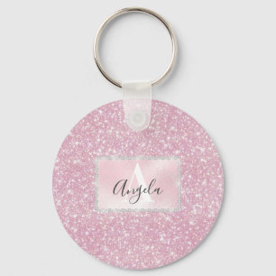 Roze Rose Gold Sparkly Glitter Monogram Girly Sleutelhanger