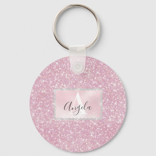 Roze Rose Gold Sparkly Glitter Monogram Girly Sleutelhanger (Voorkant)