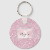 Roze Rose Gold Sparkly Glitter Monogram Girly Sleutelhanger (Achterkant)
