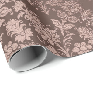 Roze Rose Goud Bloemen Cottage Damask Brons Poeder Cadeaupapier
