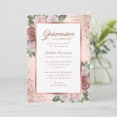 Roze Rose Goud Bloemen Quinceañera Kaart (Staand voorkant)