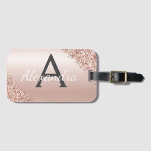 Roze Rose Goud Geborsteld Metalen Script Monogram  Bagagelabel