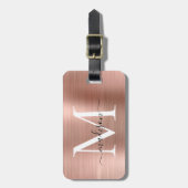 Roze Rose Goud Geborsteld Metalen Script Monogram  Bagagelabel (Voorkant verticaal)