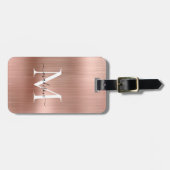 Roze Rose Goud Geborsteld Metalen Script Monogram Bagagelabel (Voorkant horizontaal)