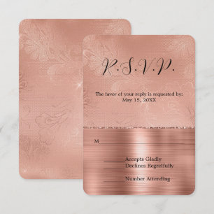 Roze Rose Goud Glam Kant Bruiloft RSVP Kaartje