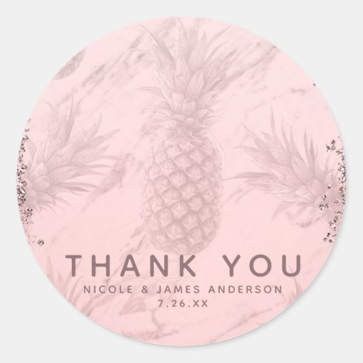 Roze Rose Goud Glitter Ananas Tropische gunst Ronde Sticker (Voorkant)