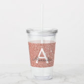 Roze Rose Goud Glitter & Sparkle Monogram Verjaard Acryl Drinkbeker (Voorkant)