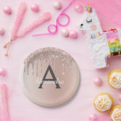 Roze Rose Goud Glitter & Sparkle Monogram Verjaard Papieren Bordje (Feest)