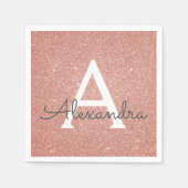 Roze Rose Goud Glitter & Sparkle Monogram Verjaard Servet (Voorkant)