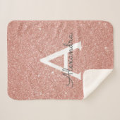 Roze Rose Goud Glitter & Sparkle Monogram Verjaard Sherpa Deken (Voorkant (horizontaal))