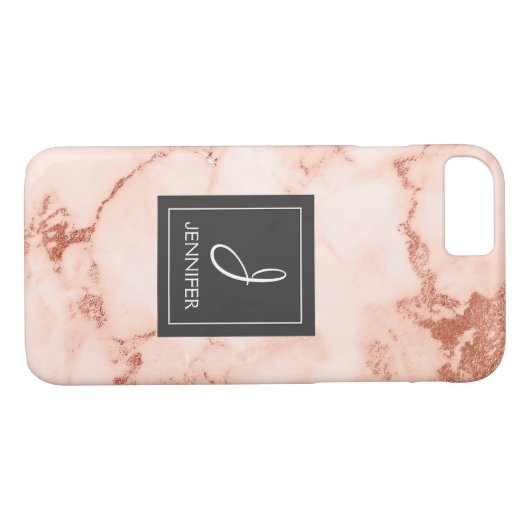 Roze Rose Goud Marmer Elegant Monogram Case-Mate iPhone Case (Achterkant (Horizontaal))