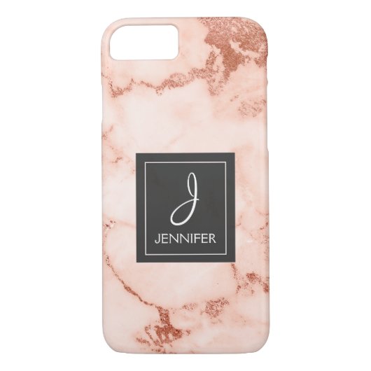 Roze Rose Goud Marmer Elegant Monogram Case-Mate iPhone Case (Achterkant)
