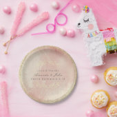 Roze Rose Goud Metallic Bloemen Krans Bruiloft Gla Papieren Bordje (Feest)