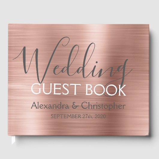 Roze Rose Goud Metallic Bruiloft Gastenboek (Voorkant)