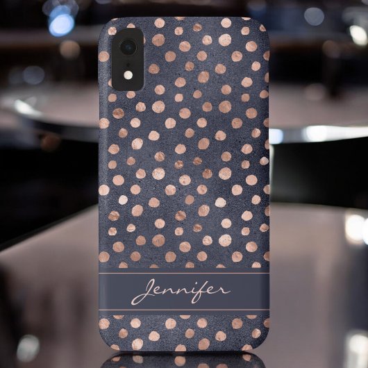 Roze Rose Goud - Navy Blue Polka Dot Pattern Case-Mate iPhone Case