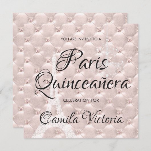 Roze Rose Goud Parijs Quinceañera Viering Kaart (Voorkant / Achterkant)