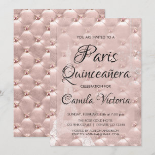 Roze Rose Goud Parijs Quinceañera Viering Kaart
