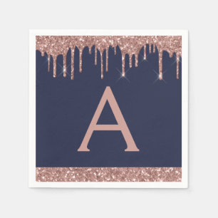 Roze Rose Gouden Glitter Marine Blauw Monogram Ver Servet