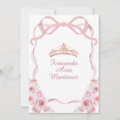 Roze Rose Gouden Kroon Bloemen Bow Ribbon Mis Quin Kaart (Achterkant)