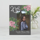 Roze Rose Gray Foto Afstuderen Aankondiging (Staand voorkant)