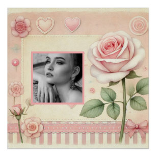  roze rose harten bloemenfoto waterverf perfect poster
