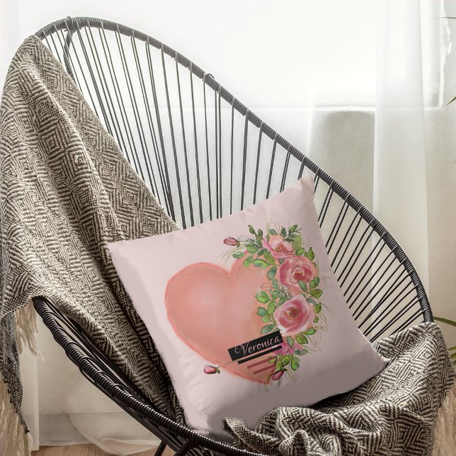 Roze Rose Heart Kussen (Pink Rose heart throw pillow for birthday, valentine's day , mothers day)