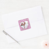 Roze Rose Heart Vierkante Sticker (Envelop)