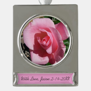 Roze Rose III Tuin Bloemen Verzilverd Banner Ornament