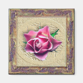 Roze Rose in Canvas Lijst Magnet Magneet