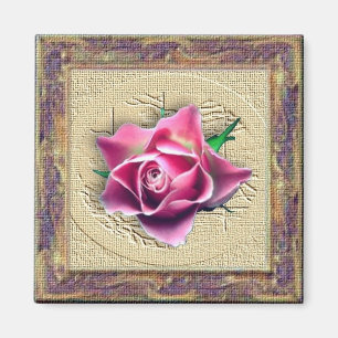 Roze Rose in Canvas Lijst Magnet Magneet