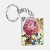 Roze Rose in het volste blok Sleutelhanger (Voorkant Links)