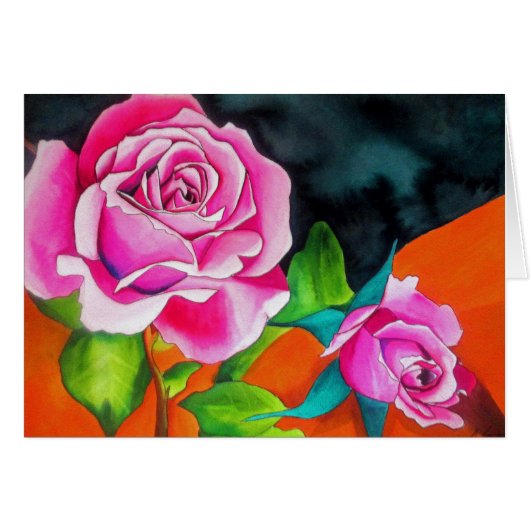 Roze Rose met oranje waterverf kunst (Voorkant Horizontaal)