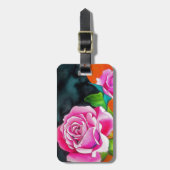 Roze Rose met oranje waterverf kunst Bagagelabel (Voorkant verticaal)