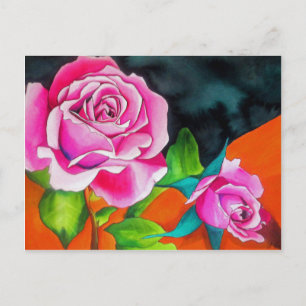 Roze Rose met oranje waterverf kunst Briefkaart