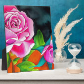 Roze Rose met oranje waterverf kunst Fotoplaat (Zijkant)