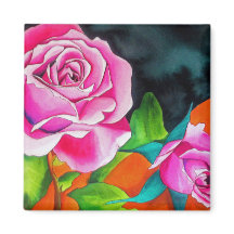 Roze Rose met oranje waterverf kunst