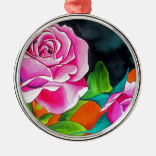 Roze Rose met oranje waterverf kunst Metalen Ornament