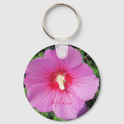 Roze Rose of Sharon Waterdrops Petals Naam Sleutelhanger (Voorkant)