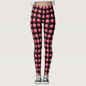 Roze Rose op Black Floral Pattern Leggings (Voorkant)