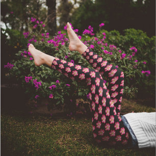 Roze Rose op Black Floral Pattern Leggings