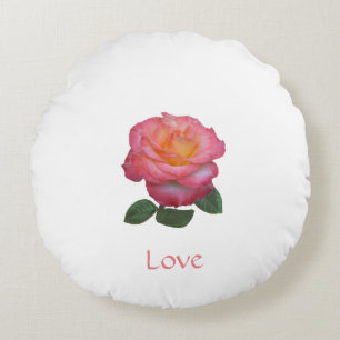 Roze Rose op White Rond Kussen