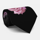 Roze Rose op zwart Stropdas (Opgerold)